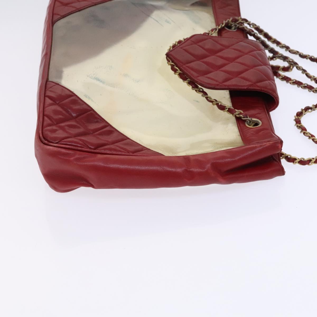 CHANEL Matelasse Chain Shoulder Bag Vinyl Red CC Auth MX212