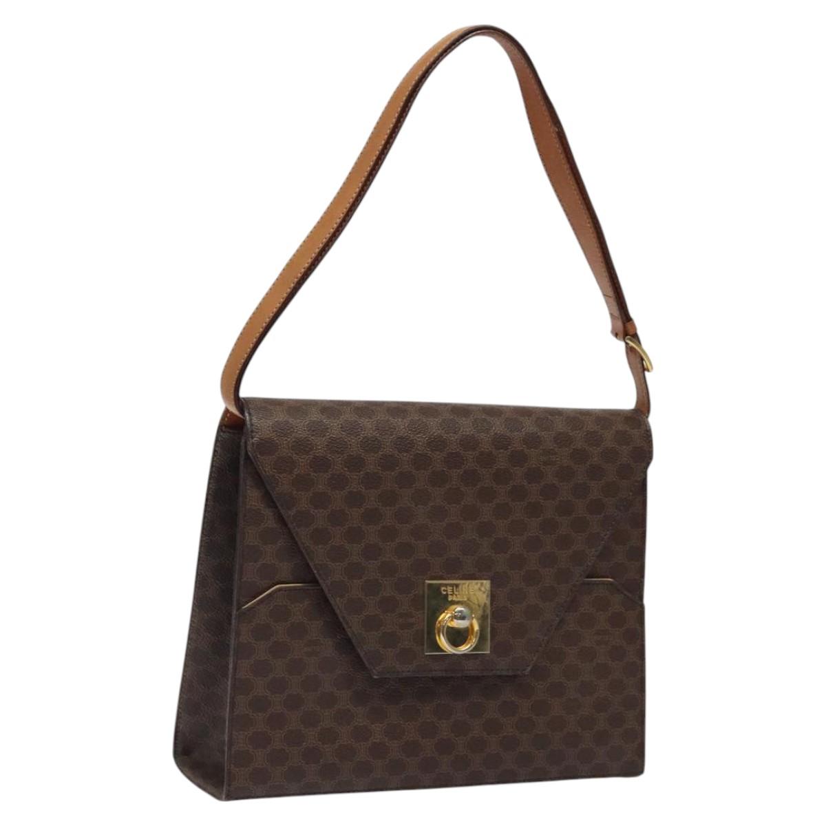 CELINE Macadam Canvas Shoulder Bag PVC Leather Brown Gold Auth MX221