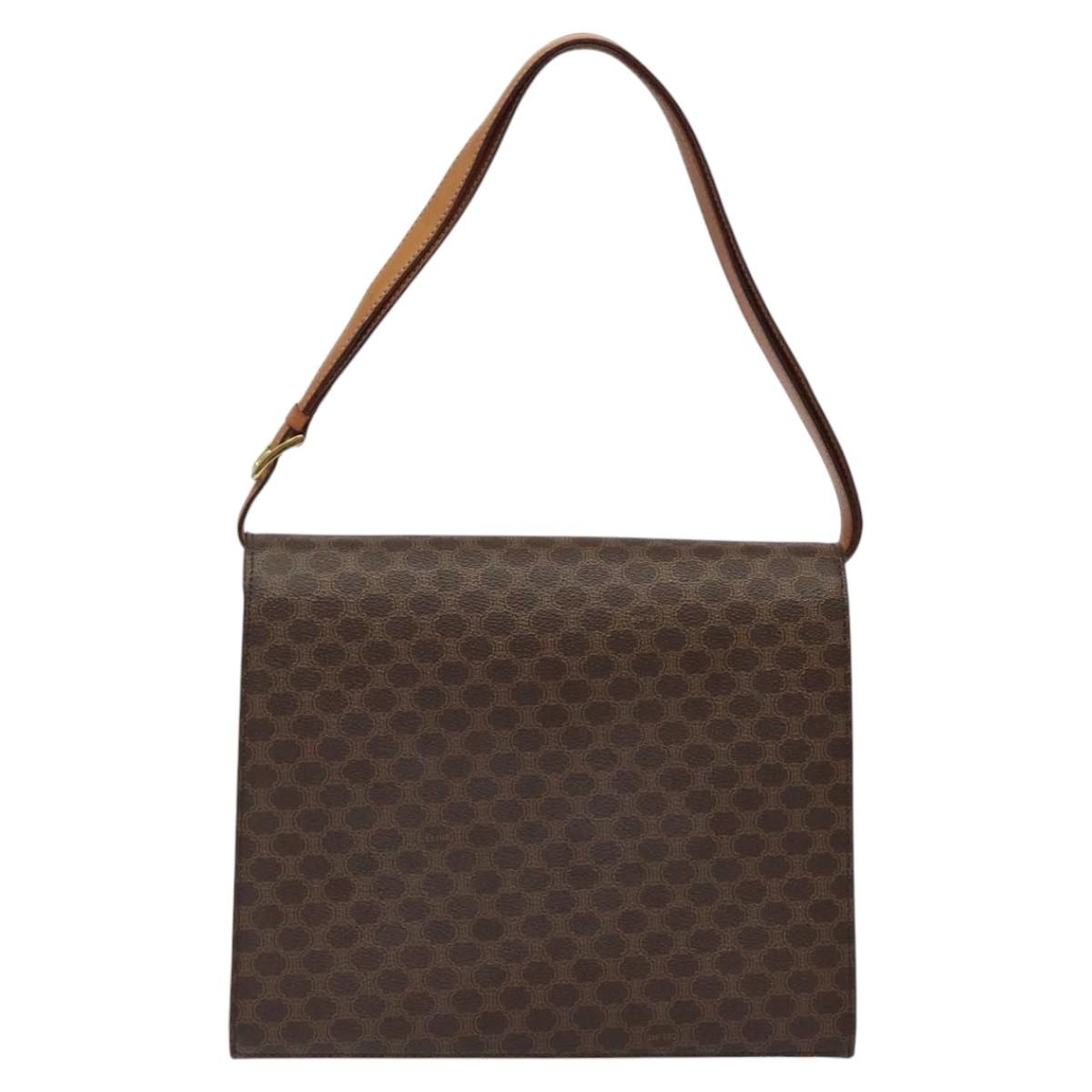 CELINE Macadam Canvas Shoulder Bag PVC Leather Brown Gold Auth MX221