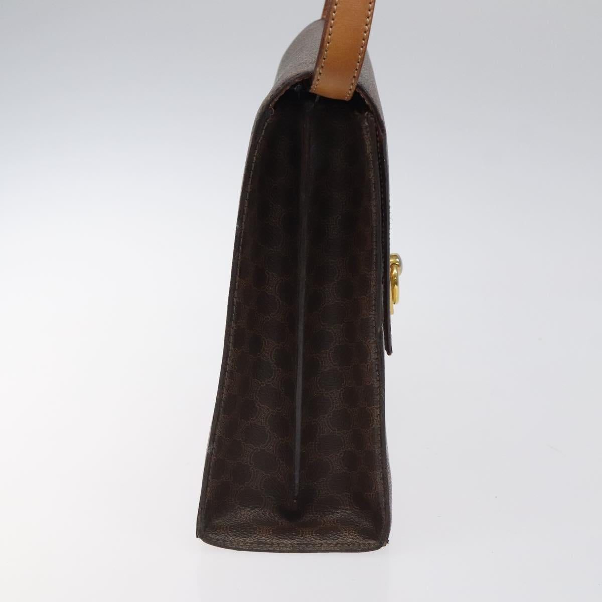 CELINE Macadam Canvas Shoulder Bag PVC Leather Brown Gold Auth MX221