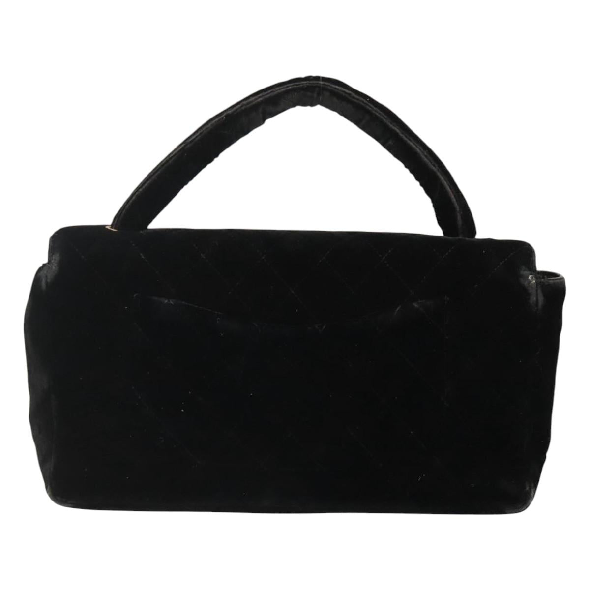 CHANEL Matelasse Hand Bag Velor Black Gold CC Auth MX239