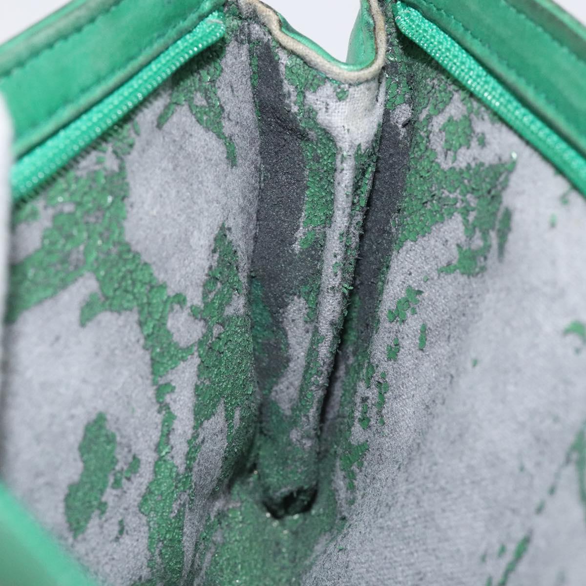 CHANEL Matelasse Pouch Leather Green Gold CC Auth MX240