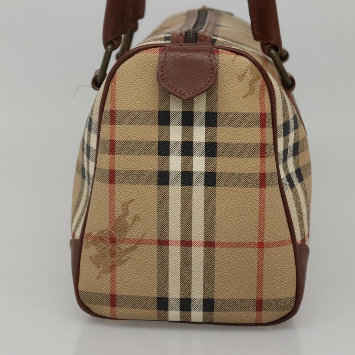 Burberrys Nova Check Boston Bag PVC Beige Gold Auth MX243