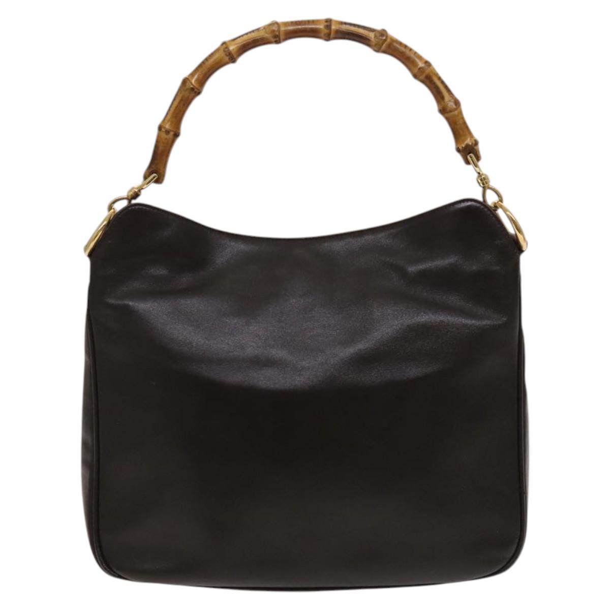 GUCCI Bamboo Shoulder Bag Leather 2way Brown Gold 001 3444 1638 Auth MX324