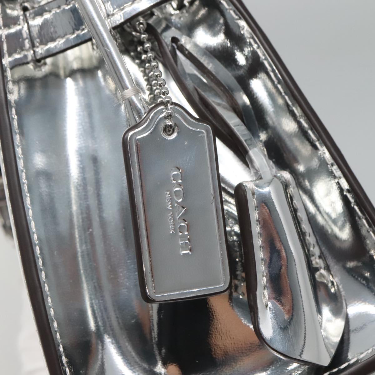 Coach Hand Bag Leather 2way Silver Auth MX335