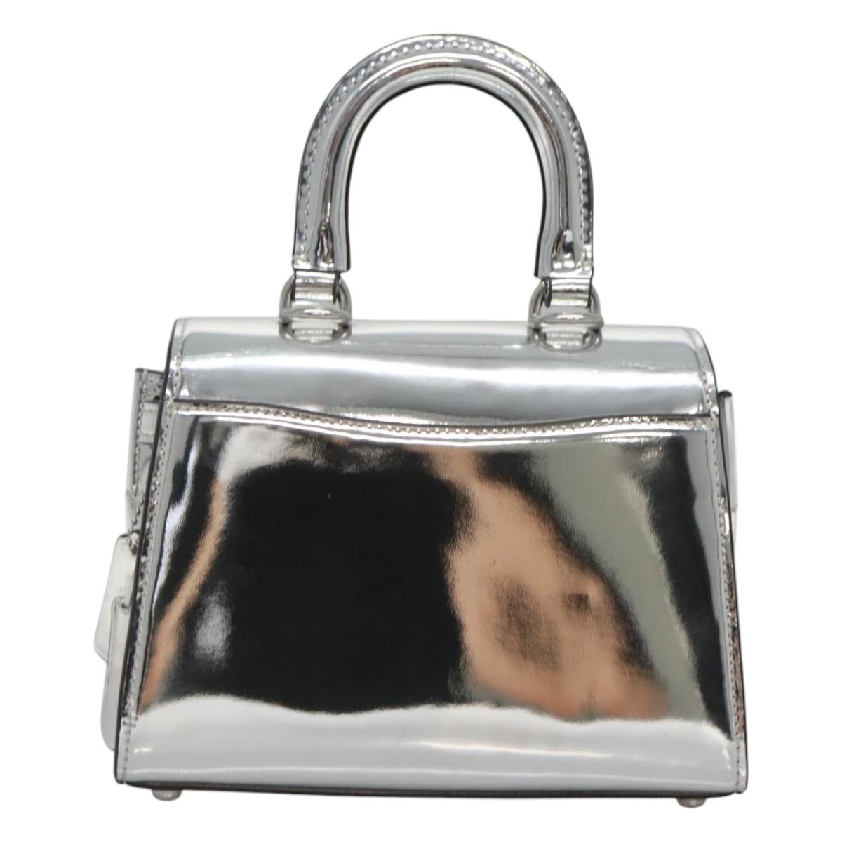Coach Hand Bag Leather 2way Silver Auth MX335