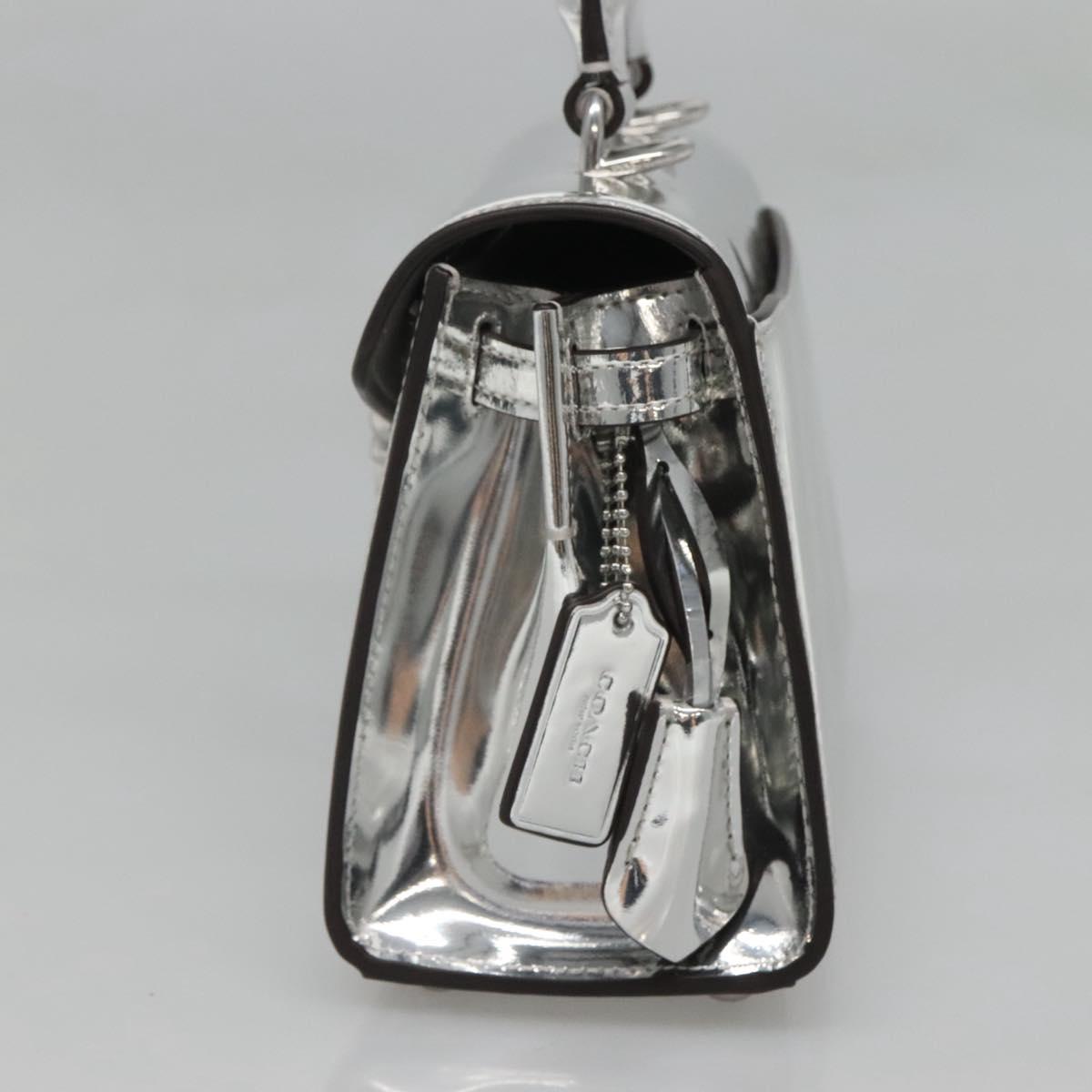 Coach Hand Bag Leather 2way Silver Auth MX335