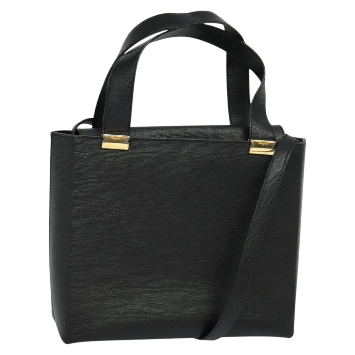 Salvatore Ferragamo Hand Bag Leather 2way Black Gold Auth MX347