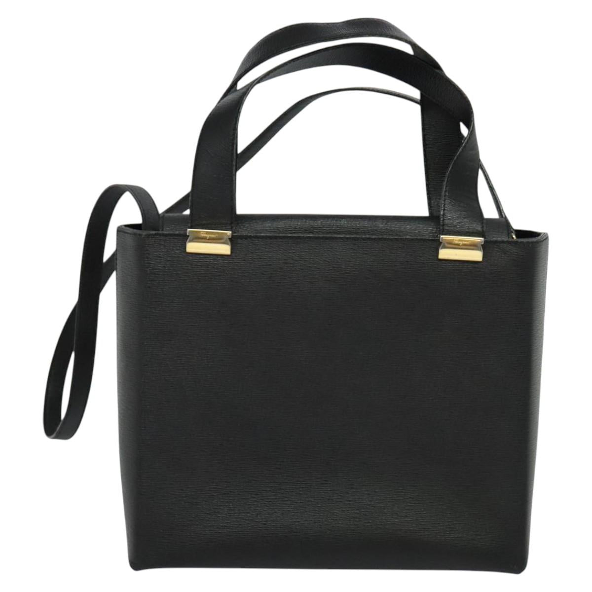 Salvatore Ferragamo Hand Bag Leather 2way Black Gold Auth MX347