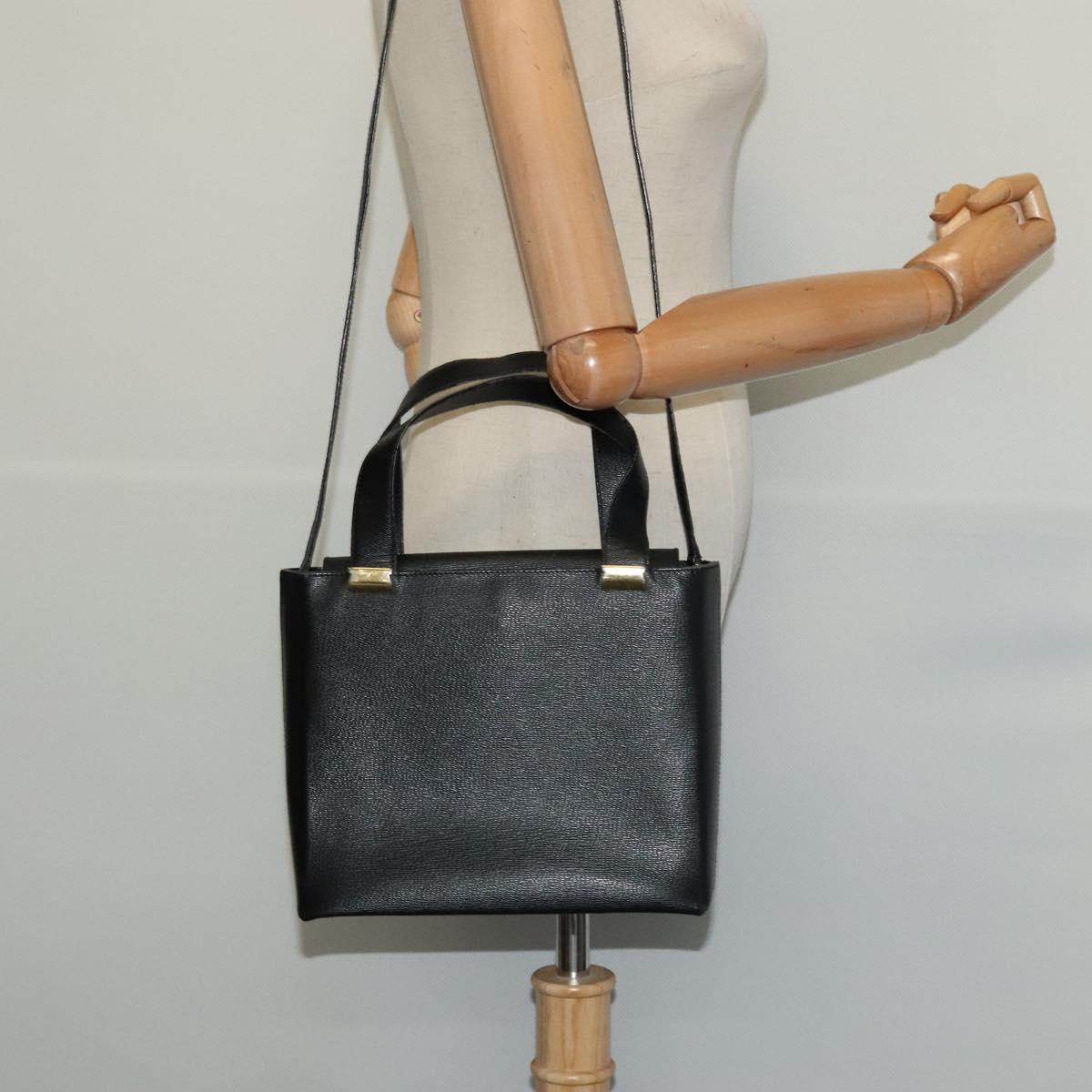 Salvatore Ferragamo Hand Bag Leather 2way Black Gold Auth MX347