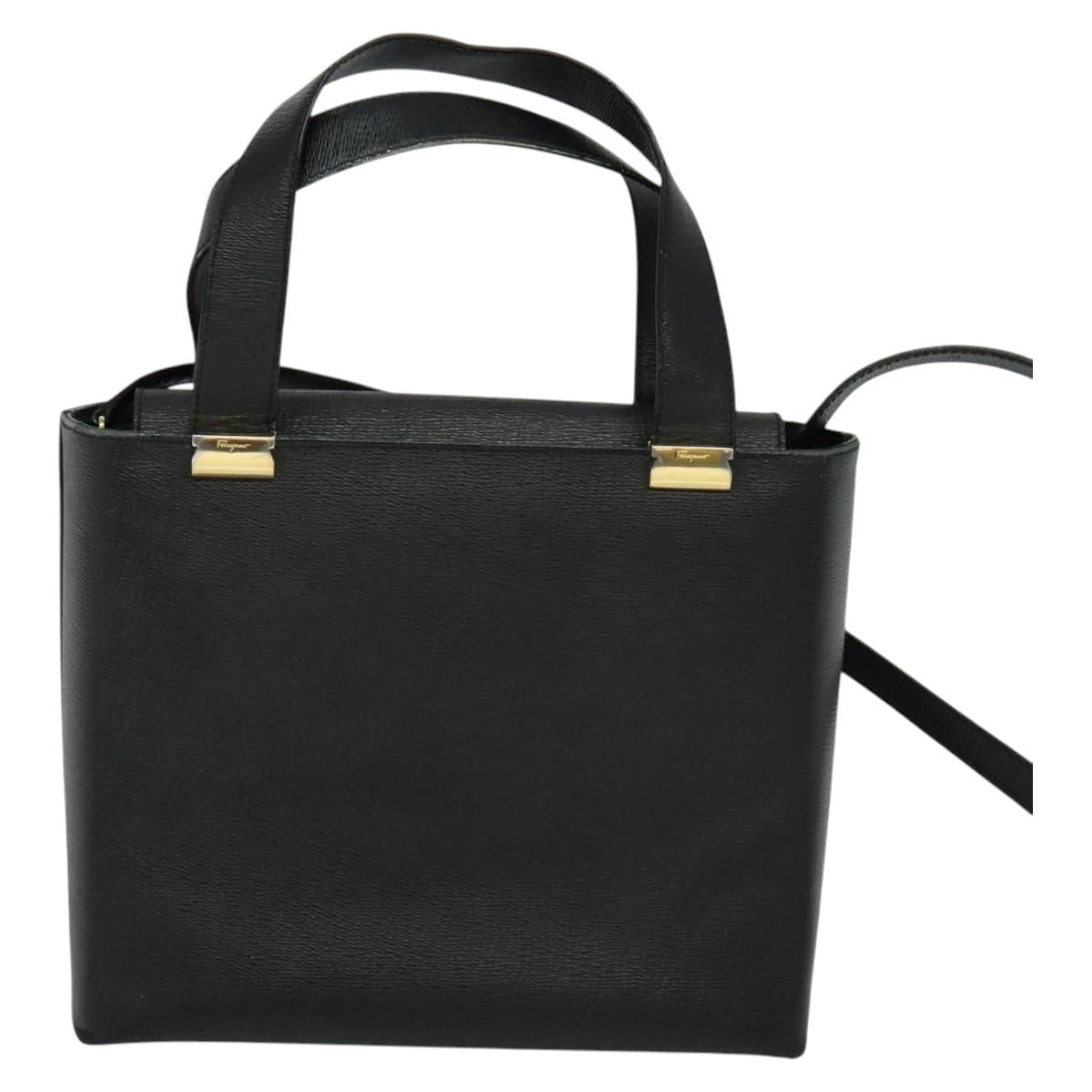 Salvatore Ferragamo Hand Bag Leather 2way Black Gold Auth MX347