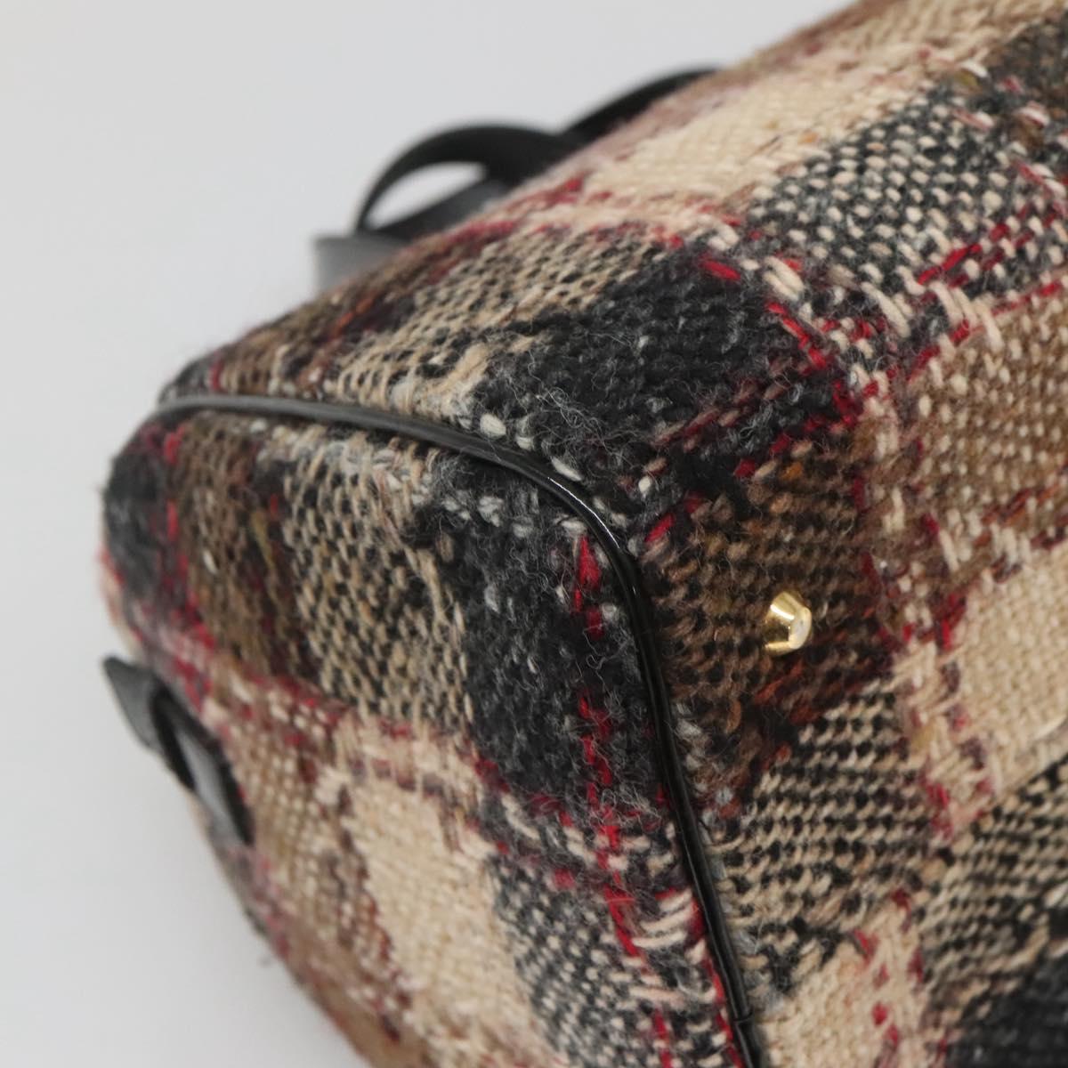 BURBERRY Nova Check Hand Bag Wool Beige Gold Auth MX350