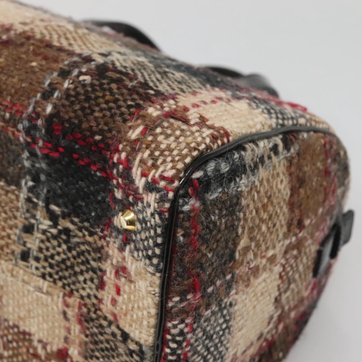 BURBERRY Nova Check Hand Bag Wool Beige Gold Auth MX350
