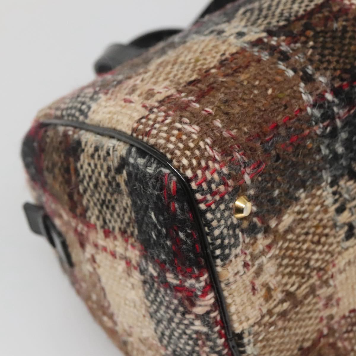 BURBERRY Nova Check Hand Bag Wool Beige Gold Auth MX350