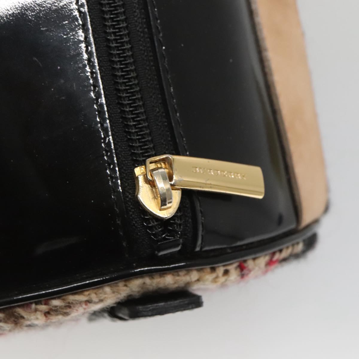 BURBERRY Nova Check Hand Bag Wool Beige Gold Auth MX350