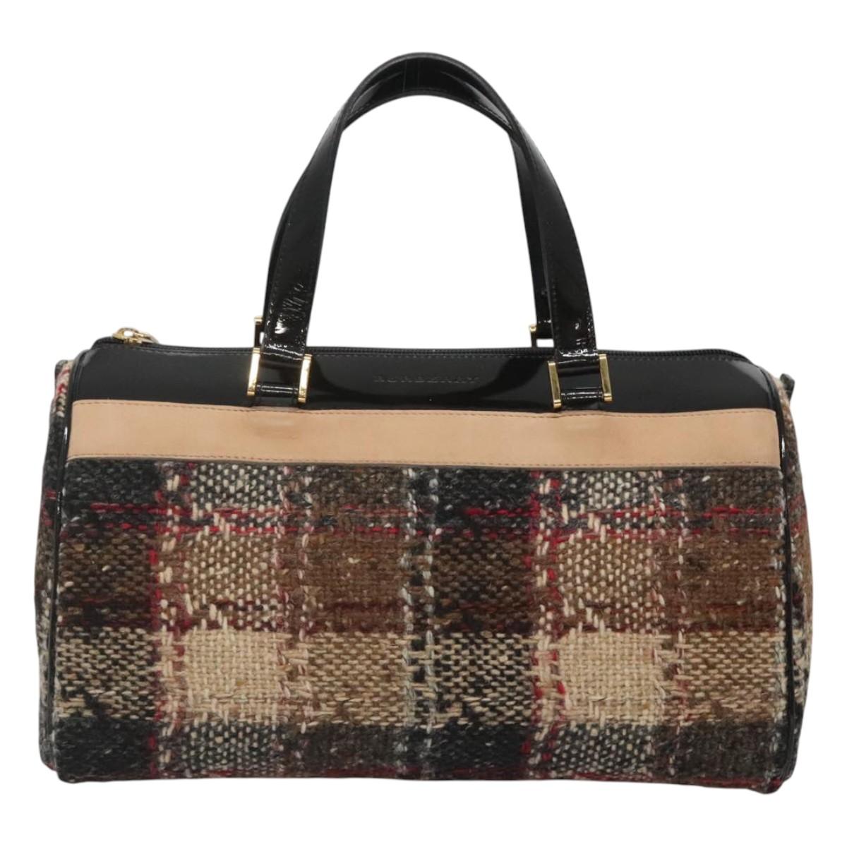 BURBERRY Nova Check Hand Bag Wool Beige Gold Auth MX350