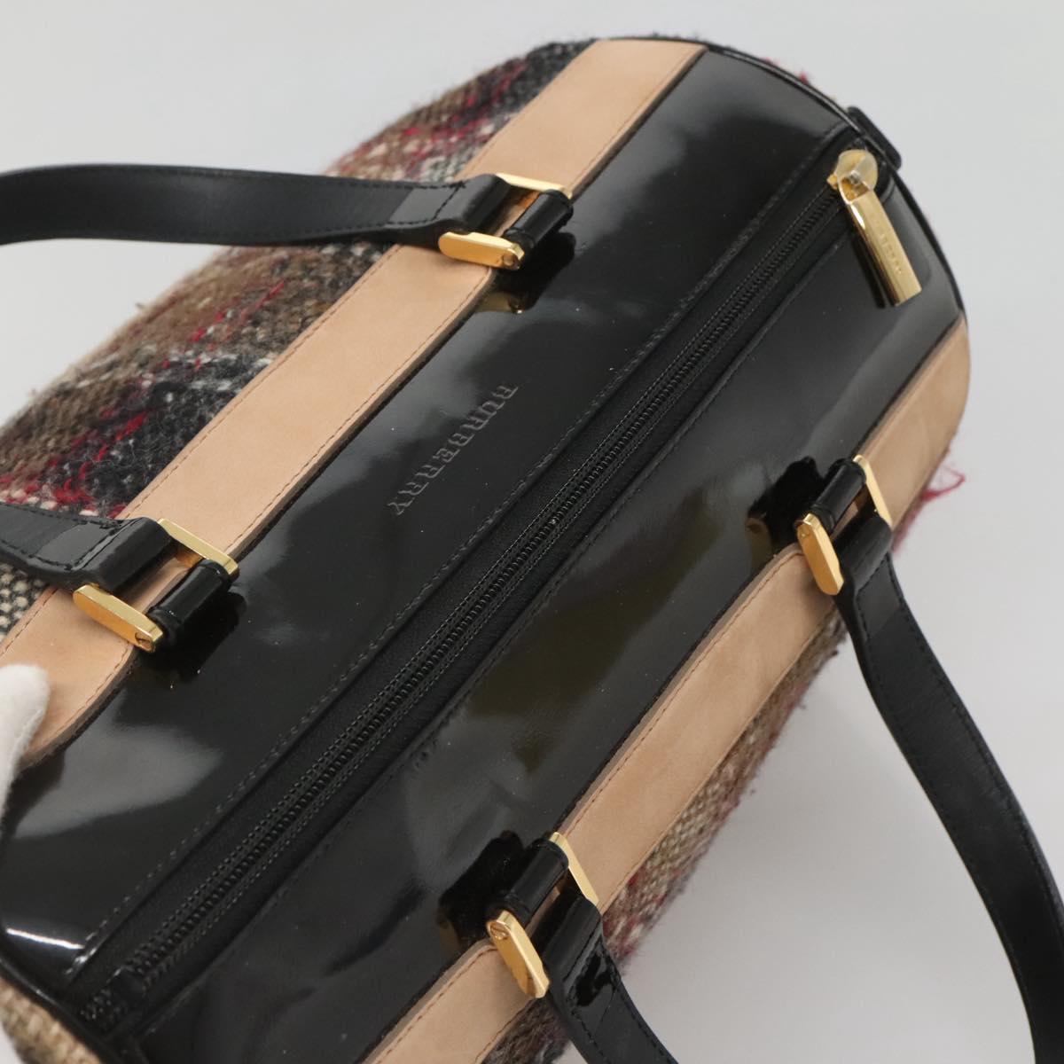 BURBERRY Nova Check Hand Bag Wool Beige Gold Auth MX350