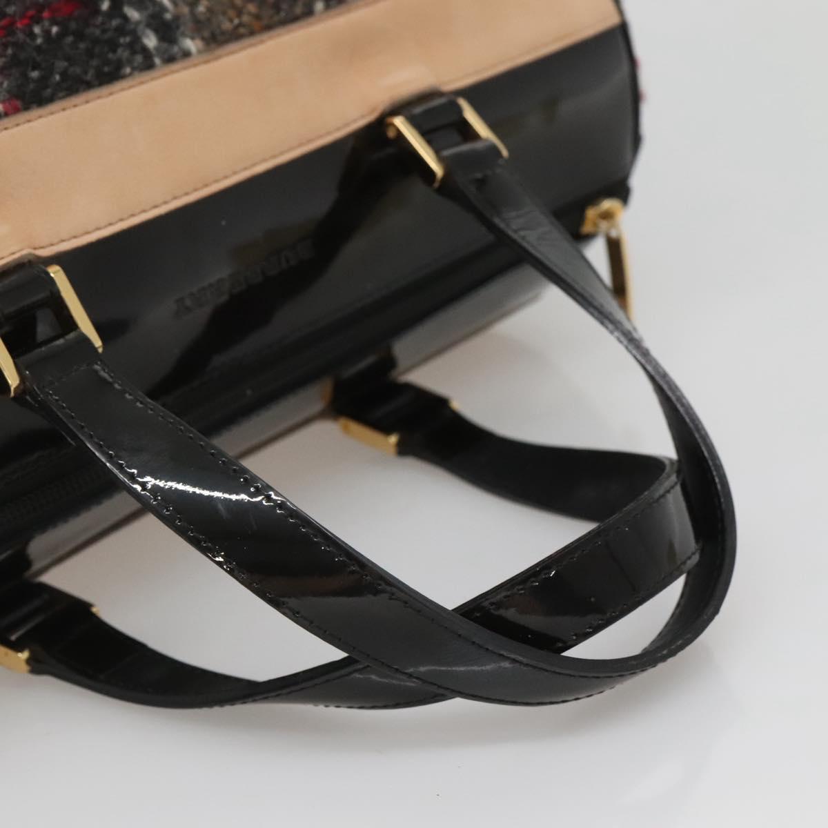BURBERRY Nova Check Hand Bag Wool Beige Gold Auth MX350