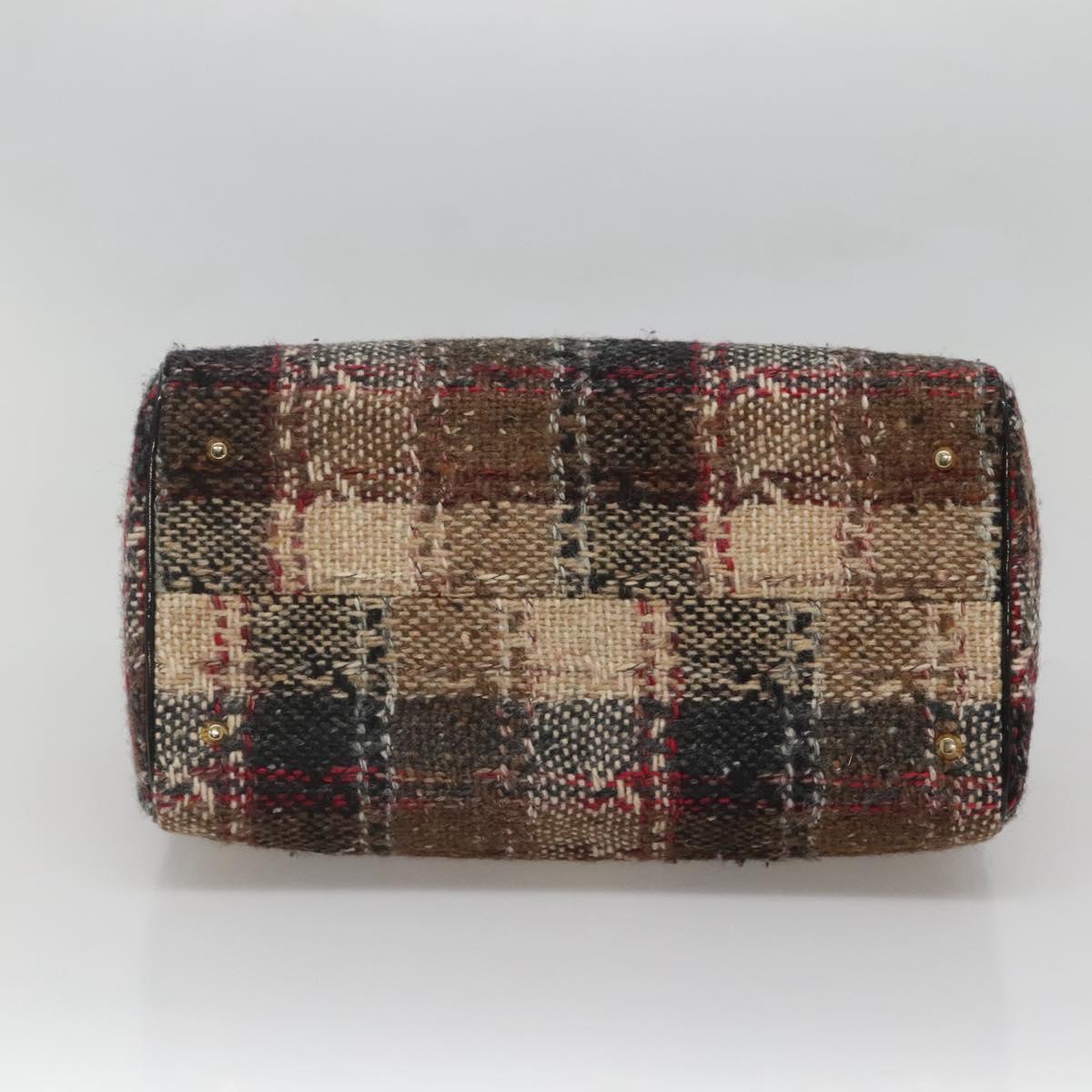 BURBERRY Nova Check Hand Bag Wool Beige Gold Auth MX350