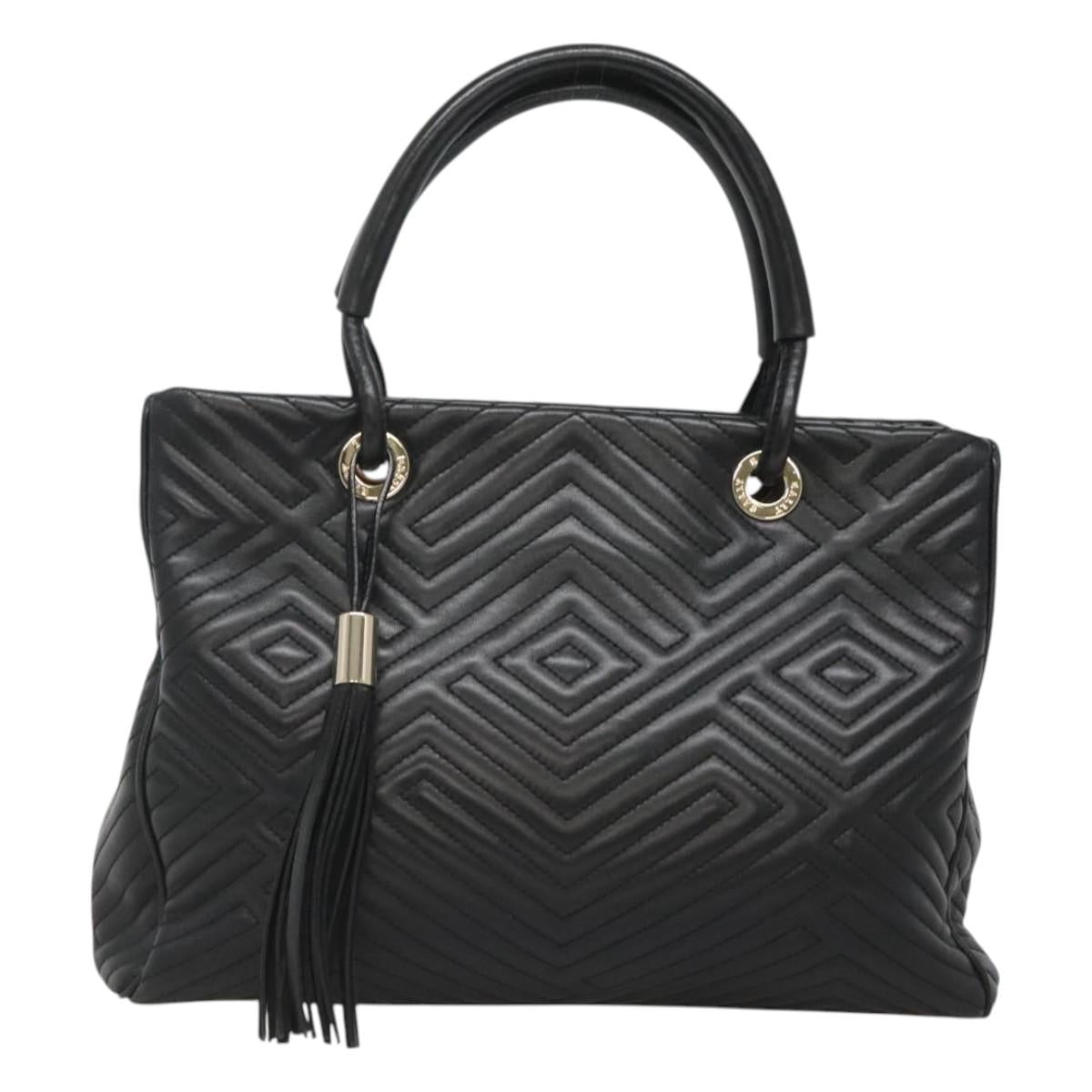 BALLY Hand Bag Leather Black Gold Auth MX364