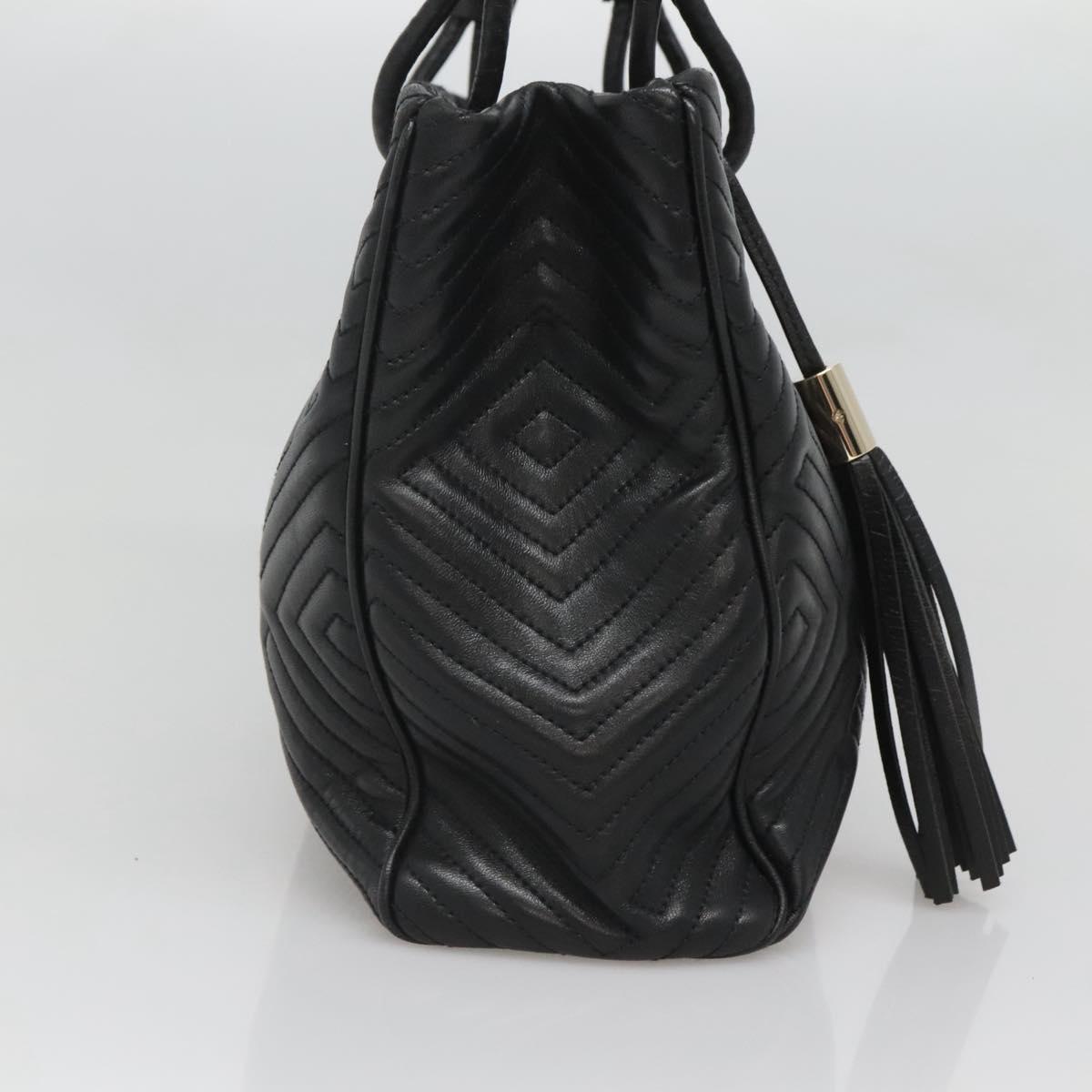 BALLY Hand Bag Leather Black Gold Auth MX364