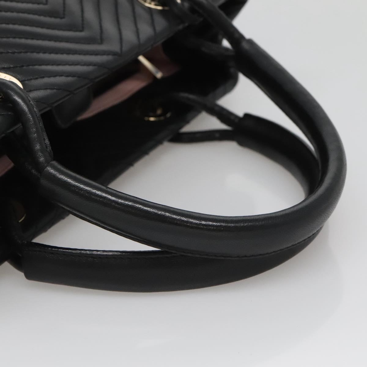 BALLY Hand Bag Leather Black Gold Auth MX364