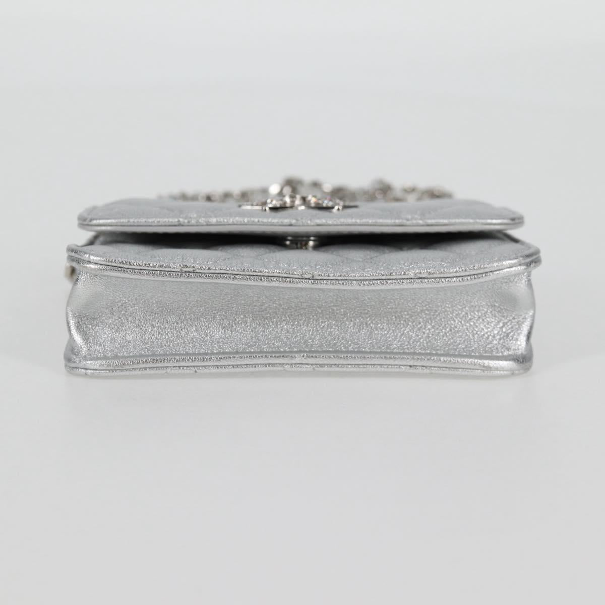 CHANEL Matelasse Chain Shoulder Bag Leather Silver CC Auth MX400AM