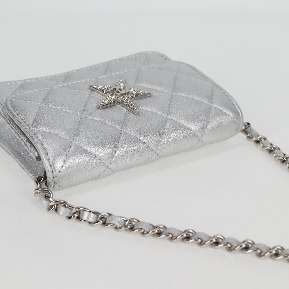 CHANEL Matelasse Chain Shoulder Bag Leather Silver CC Auth MX400AM