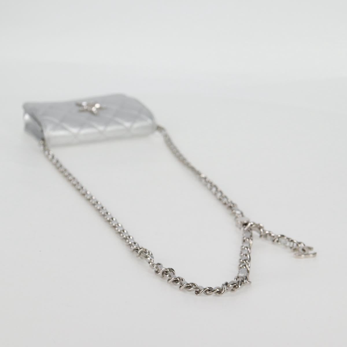 CHANEL Matelasse Chain Shoulder Bag Leather Silver CC Auth MX400AM