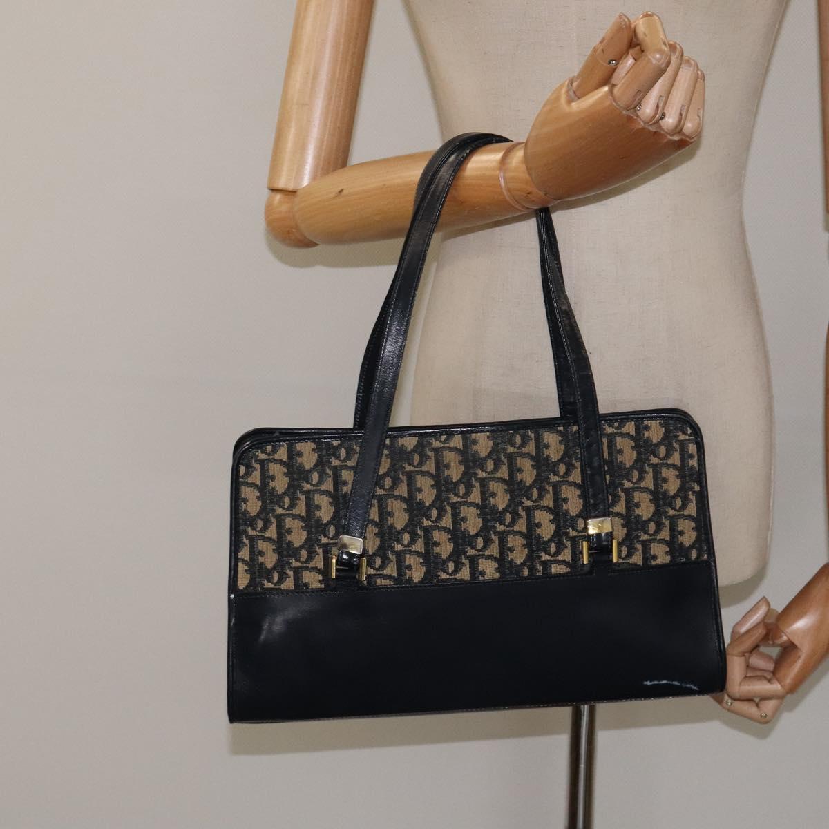 Christian Dior Trotter Canvas Hand Bag Navy Gold Auth MX415