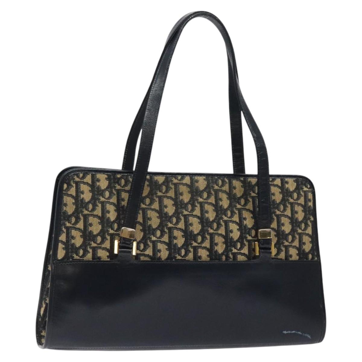 Christian Dior Trotter Canvas Hand Bag Navy Gold Auth MX415
