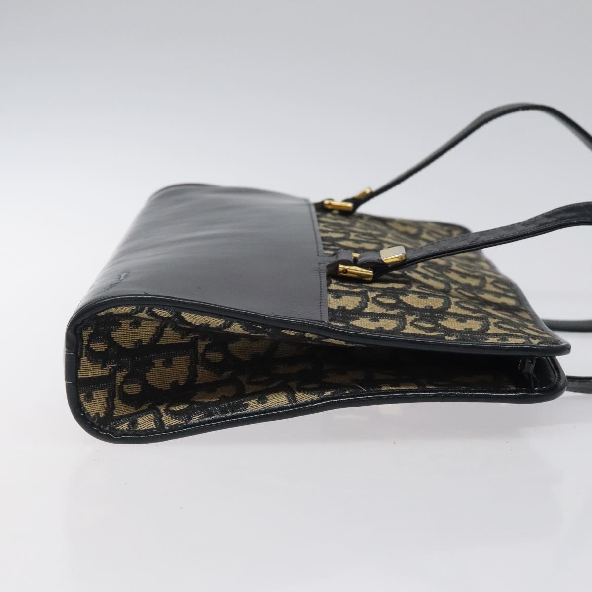 Christian Dior Trotter Canvas Hand Bag Navy Gold Auth MX415
