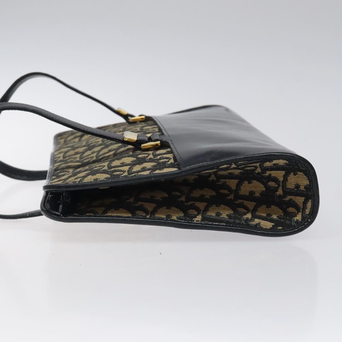 Christian Dior Trotter Canvas Hand Bag Navy Gold Auth MX415