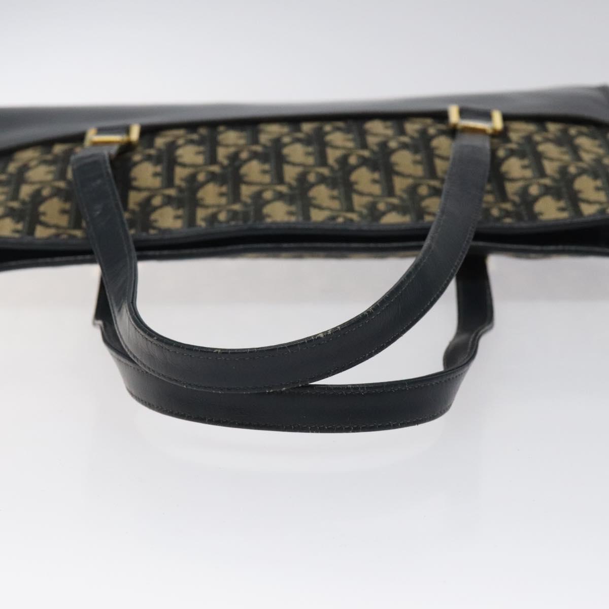 Christian Dior Trotter Canvas Hand Bag Navy Gold Auth MX415