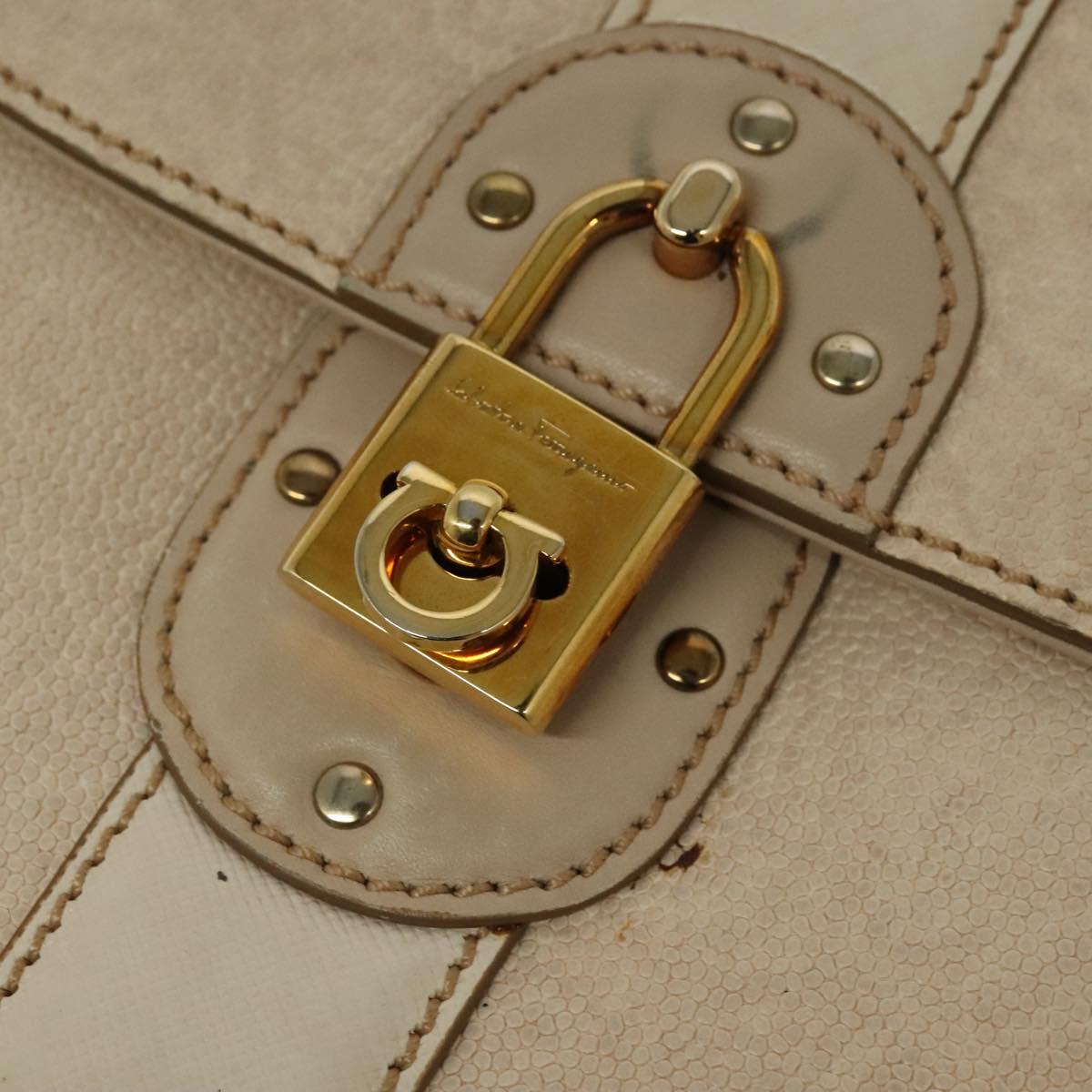 Salvatore Ferragamo Gancini Hand Bag Leather 2way Beige Gold Auth MX417