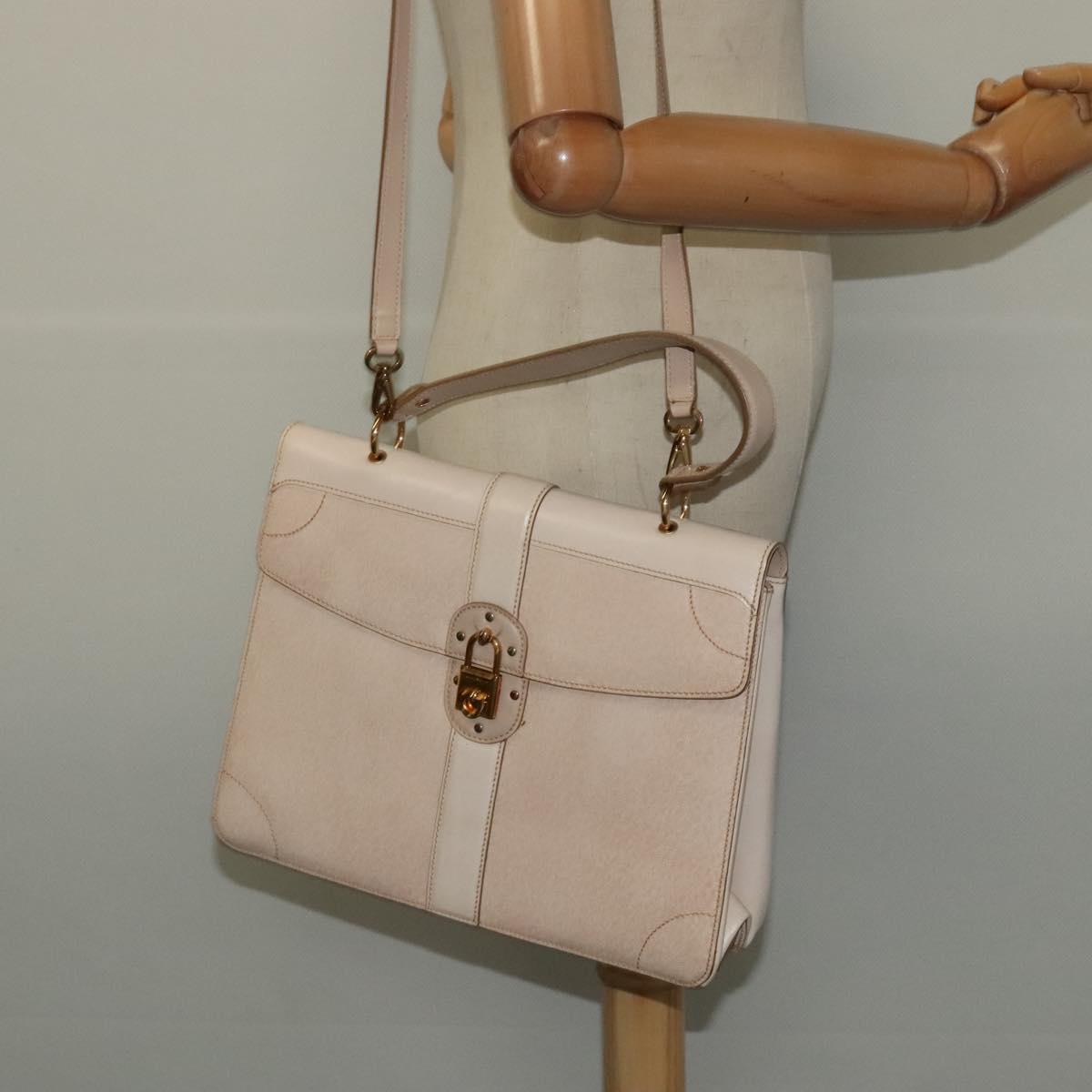 Salvatore Ferragamo Gancini Hand Bag Leather 2way Beige Gold Auth MX417