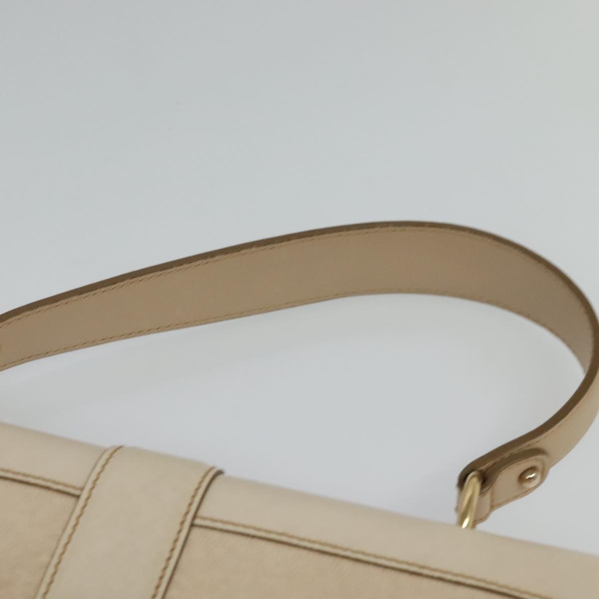 Salvatore Ferragamo Gancini Hand Bag Leather 2way Beige Gold Auth MX417