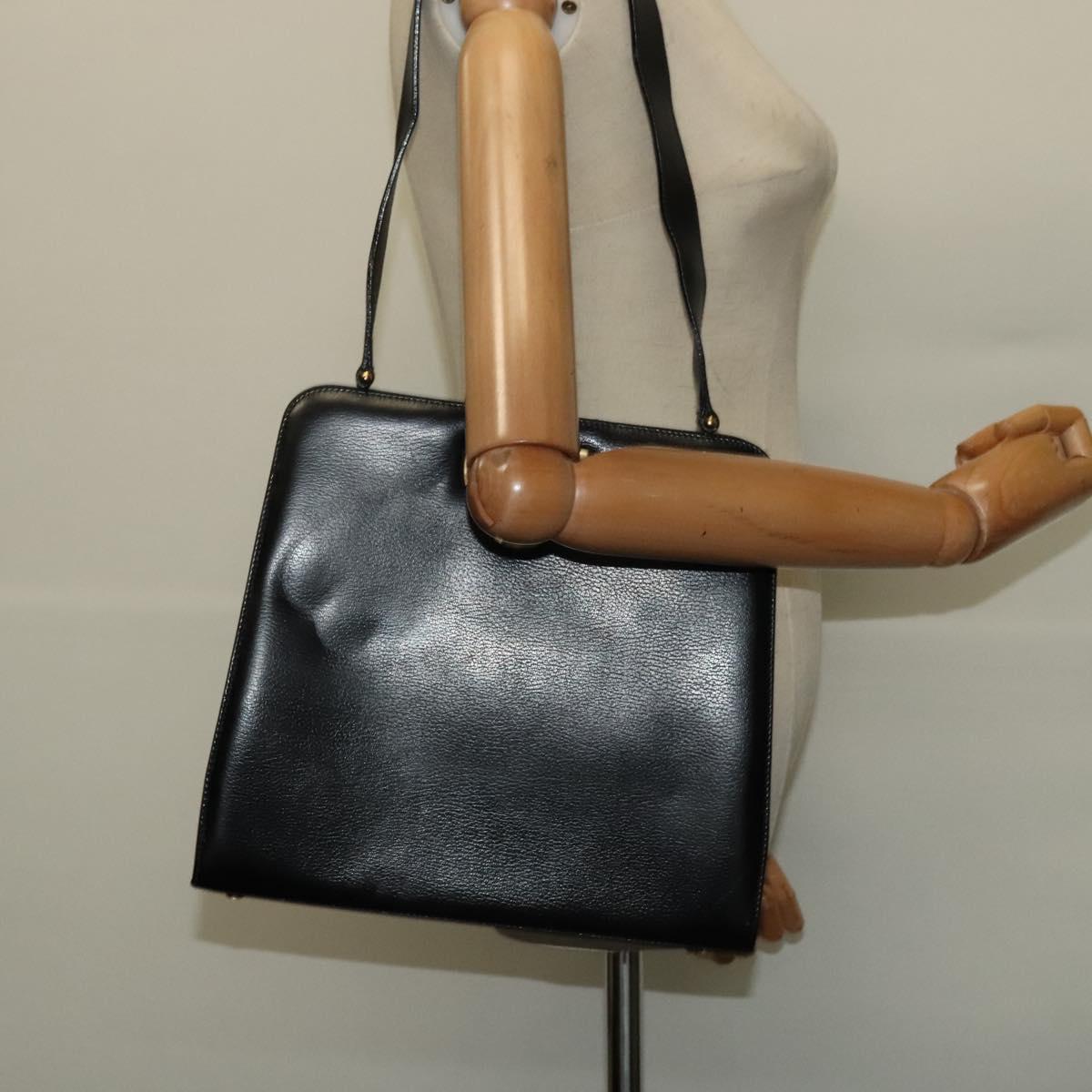 Salvatore Ferragamo Gancini Shoulder Bag Leather Black Gold Auth MX418