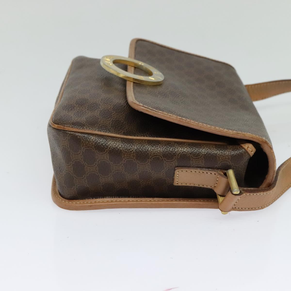 CELINE Macadam Canvas Circle Shoulder Bag PVC Leather Brown Gold Auth MX424