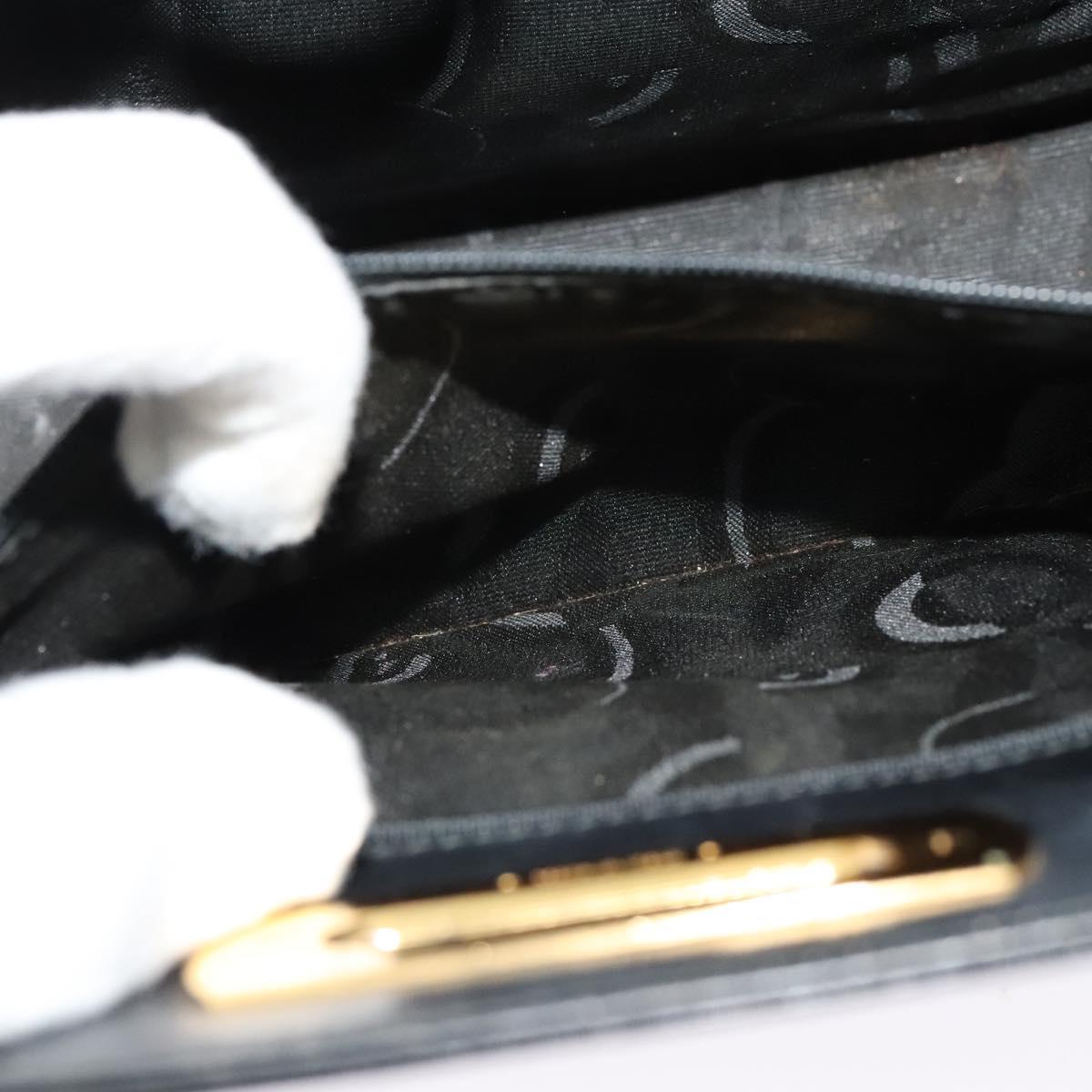 Salvatore Ferragamo Gancini Chain Shoulder Bag Leather Black Gold Auth MX455