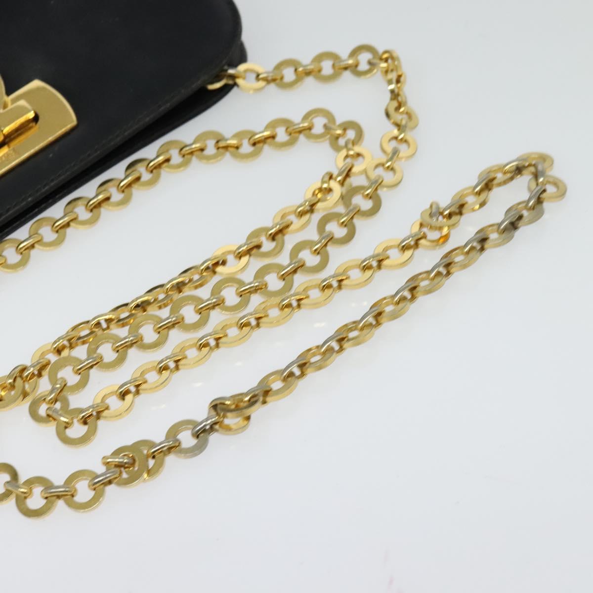 Salvatore Ferragamo Gancini Chain Shoulder Bag Leather Black Gold Auth MX455