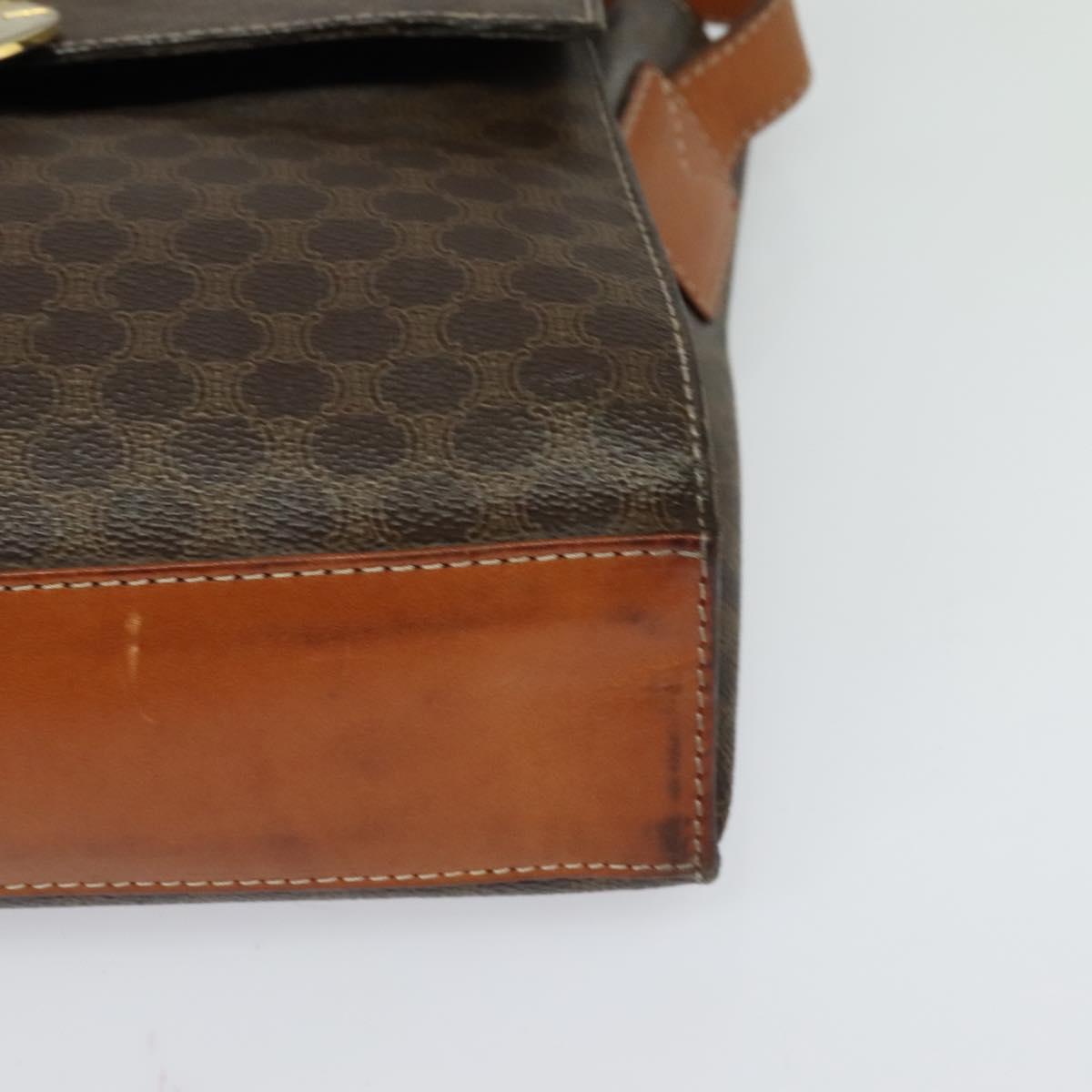 CELINE Macadam Canvas Circle Shoulder Bag PVC Leather Brown Gold Auth MX459