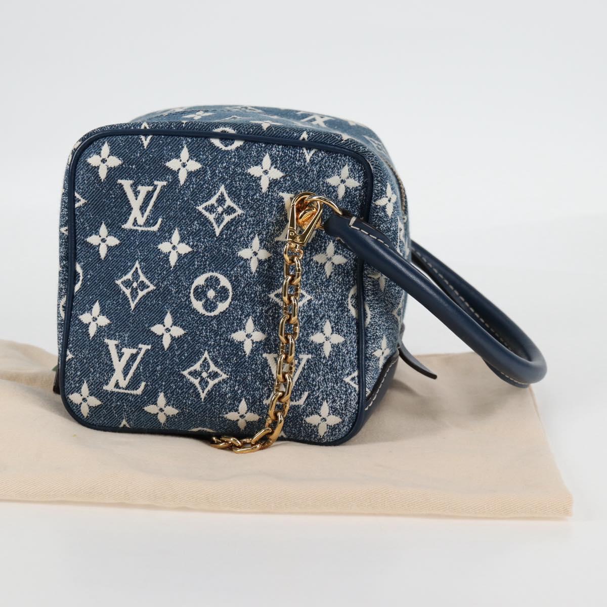 LOUIS VUITTON Monogram Denim Square bag Hand Bag Blue LV Auth MX471M