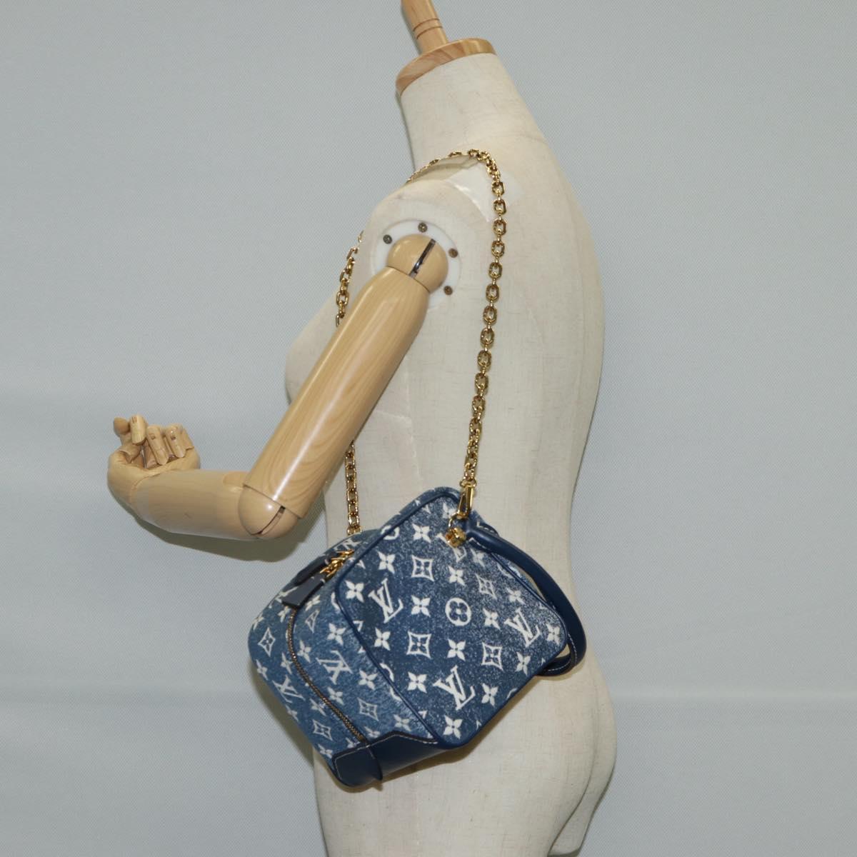 LOUIS VUITTON Monogram Denim Square bag Hand Bag Blue LV Auth MX471M