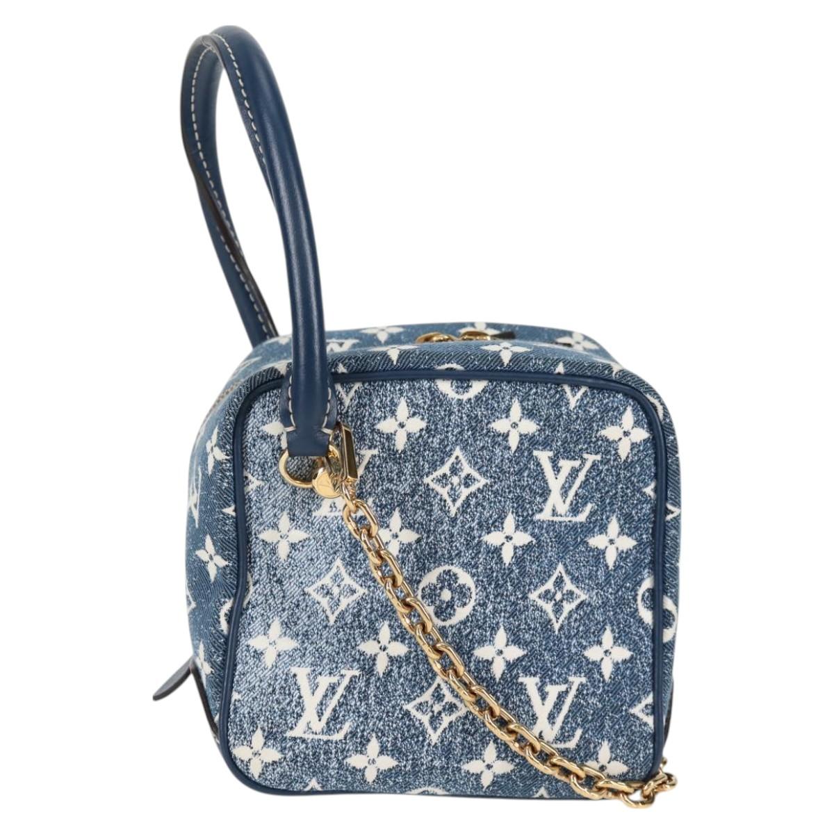 LOUIS VUITTON Monogram Denim Square bag Hand Bag Blue LV Auth MX471M