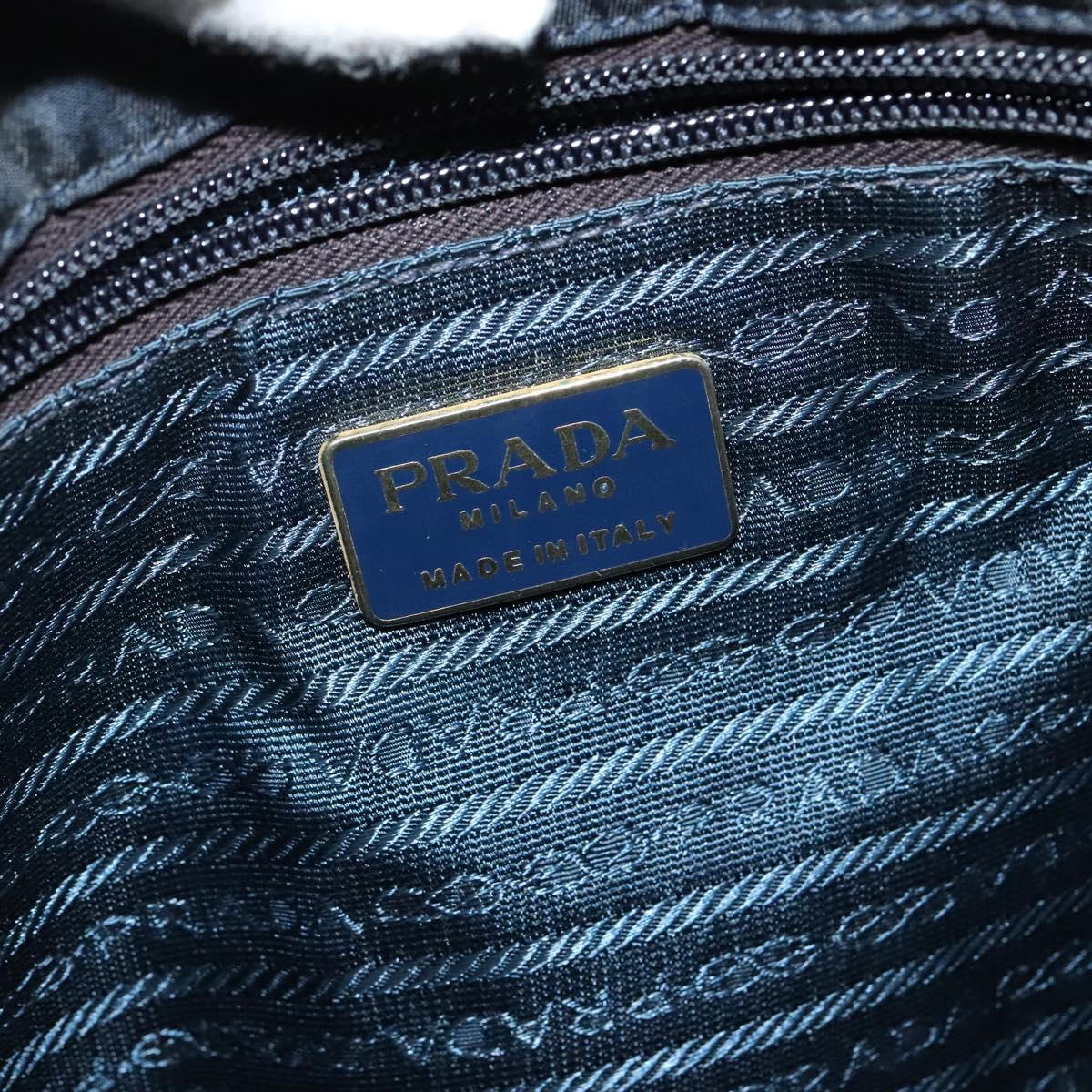 PRADA Tote Bag Nylon Navy Gold Auth MX480