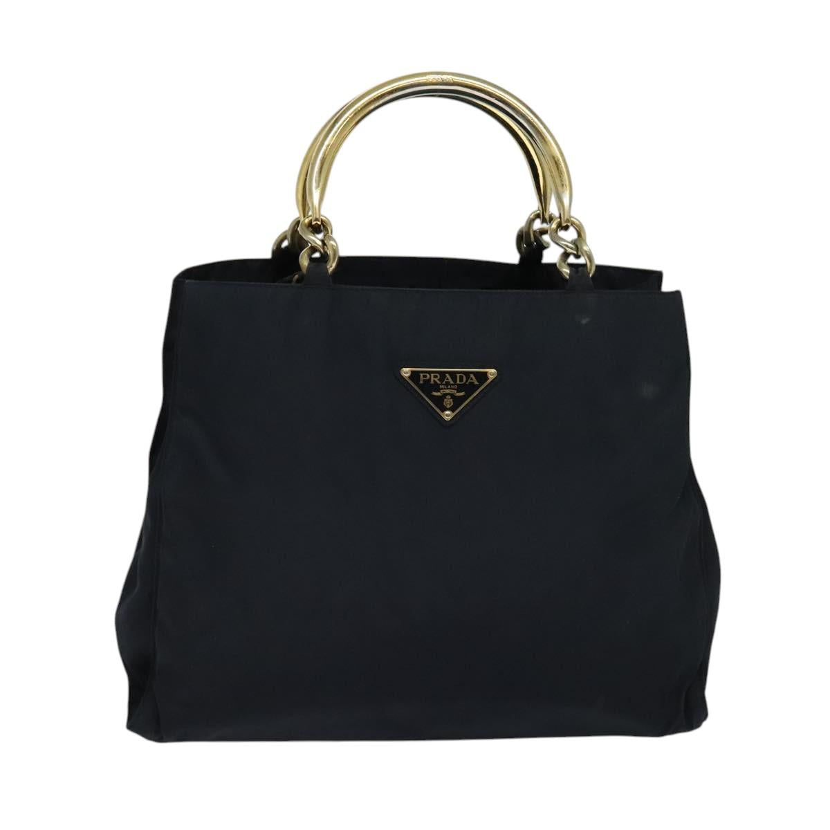 PRADA Tote Bag Nylon Navy Gold Auth MX480