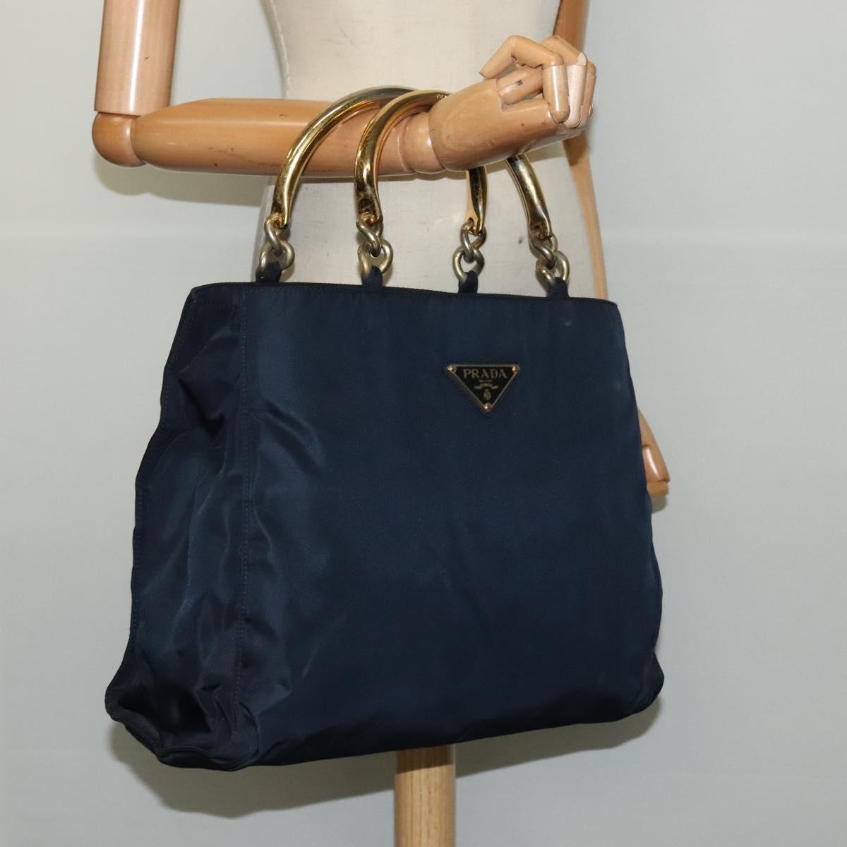 PRADA Tote Bag Nylon Navy Gold Auth MX480