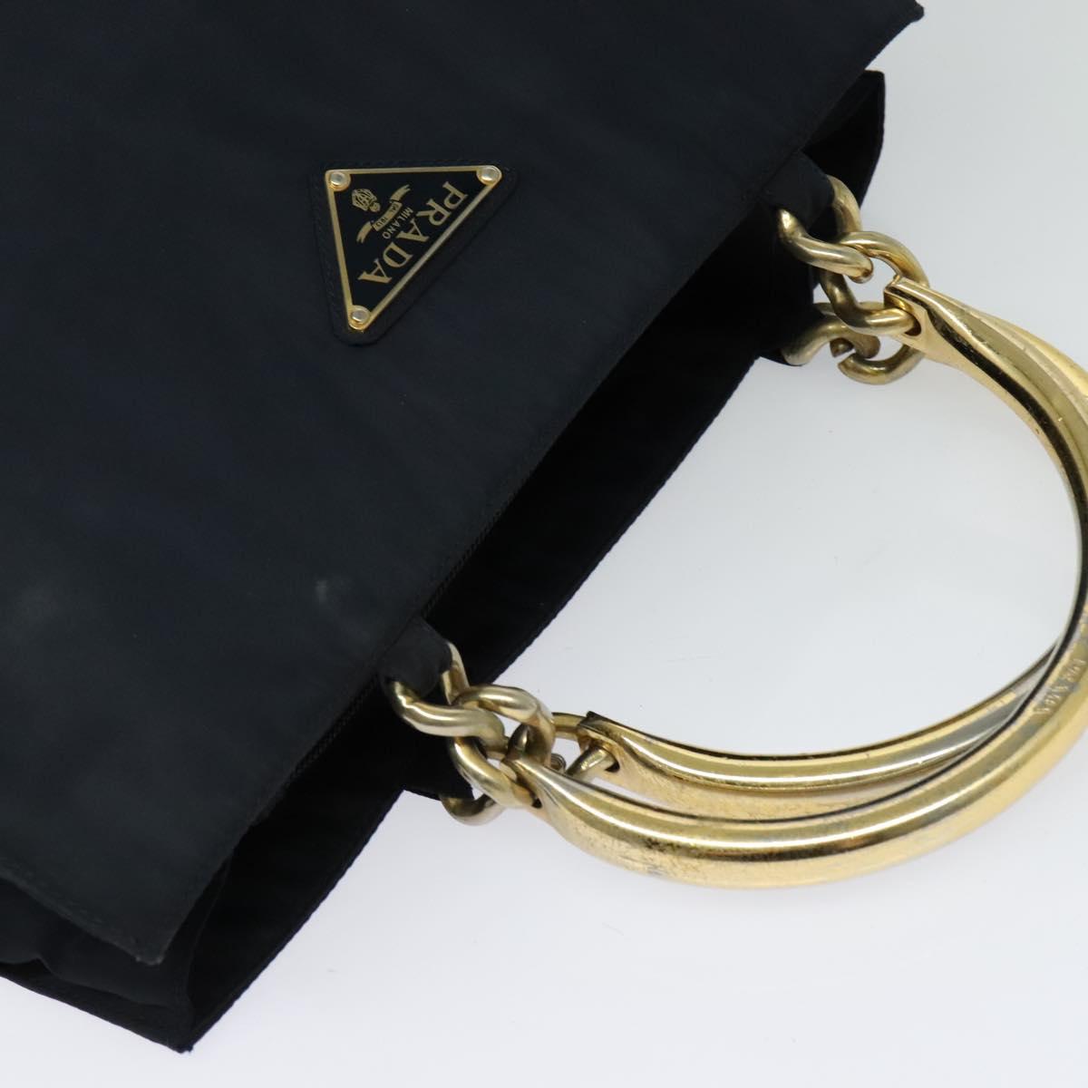 PRADA Tote Bag Nylon Navy Gold Auth MX480