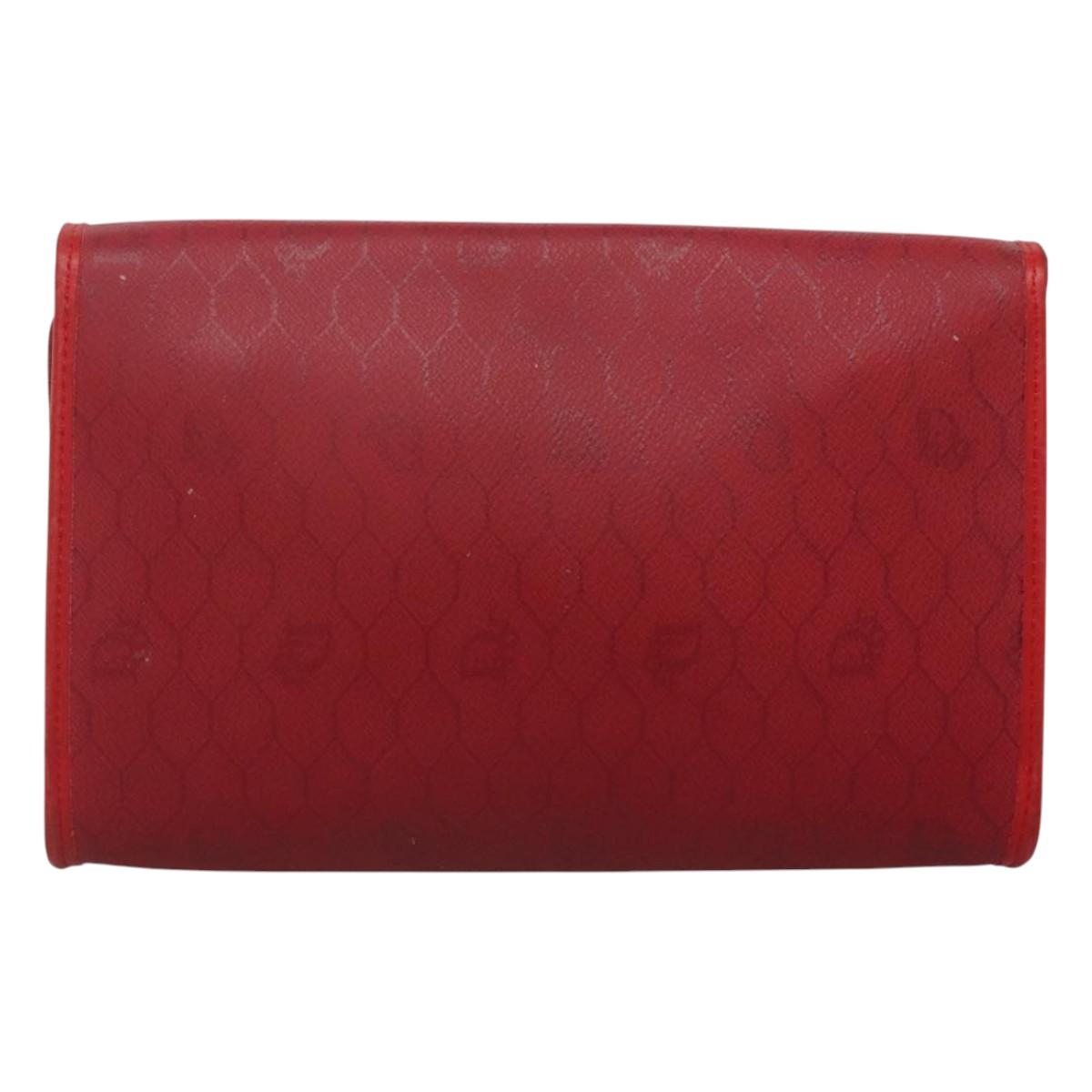 Christian Dior Honeycomb Canvas Chain Shoulder Bag PVC Red Gold Auth MX492